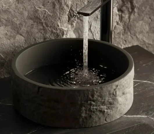 HIB Petro Stone Effect Concrete Vessel Basin - Onyx Black - Rectangular  product image - Image 1