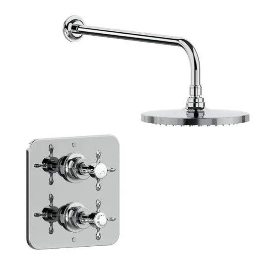 Burlington Guild Square Thermostatic Single Outlet Concealed Shower Valve With Fixed Shower Arm And Head Chrome product image - Image 1