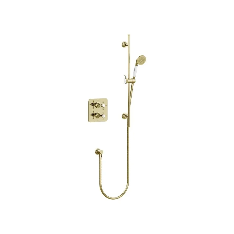 Burlington Guild Square Thermostatic Single Outlet Concealed Shower Valve With Rail Hose Handset And Outlet Elbow Gold product image - Image 1