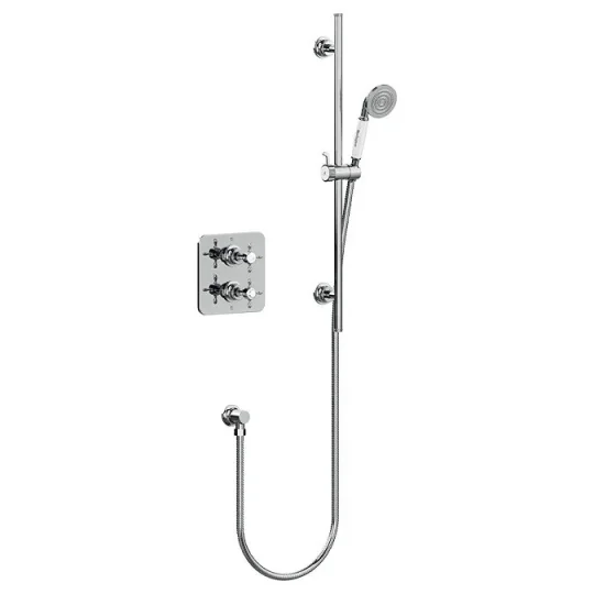 Burlington Guild Square Thermostatic Single Outlet Concealed Shower Valve With Rail, Hose, Handset And Outlet Elbow Chrome product image - Image 1