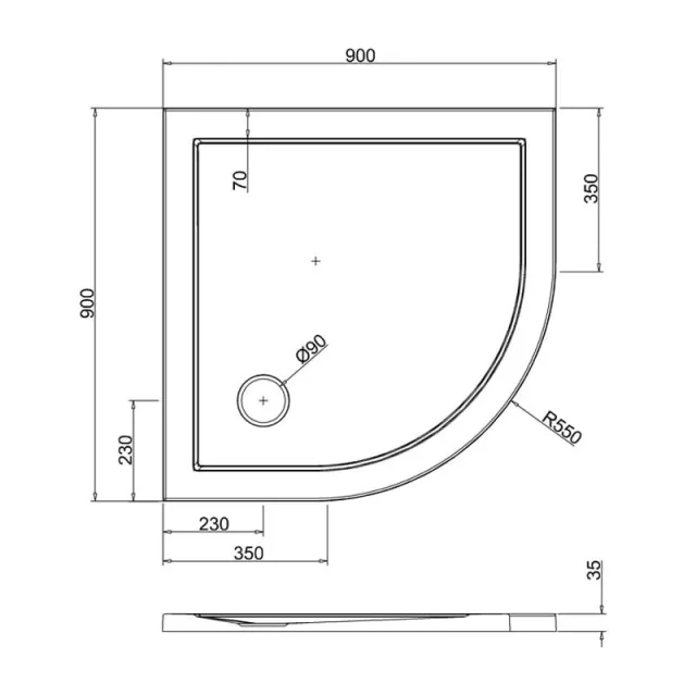 Britton Quadrant Shower Tray 900mm detail view - Image 2