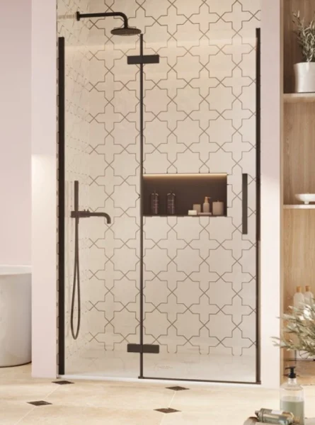 Crosswater Asura Hinged Door with Inline 1400 Matt Black