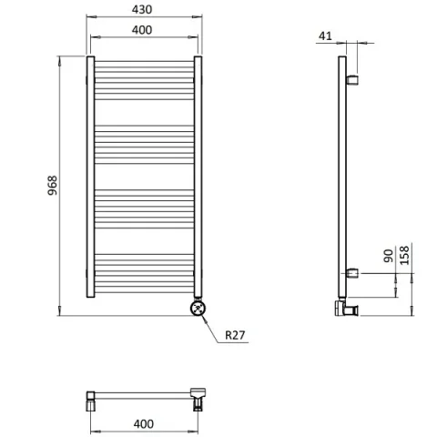Crosswater MPRO Towel Warmer 430x900 All Electric Right Hand Matt White detail view - Image 2
