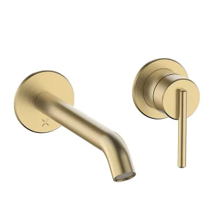 Crosswater 3ONE6 Lever Basin 2 Hole Set Wall Mounted Stainless Brushed Brass Effect