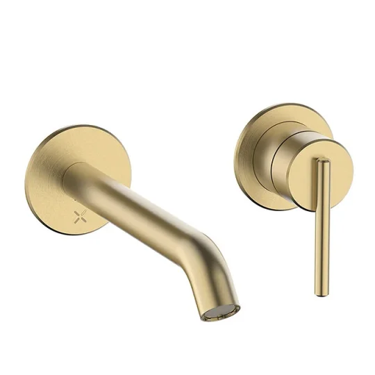 Crosswater 3ONE6 Lever Basin 2 Hole Set Wall Mounted Stainless Brushed Brass Effect product image - Image 1