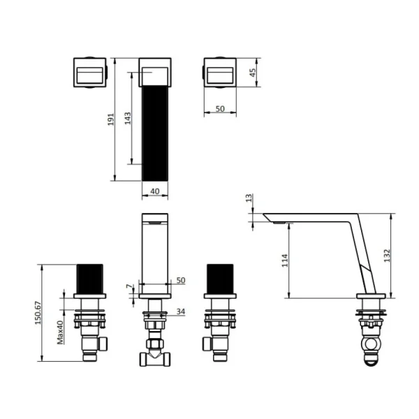 Crosswater Limit 3 Hole Basin Set Brushed Brass