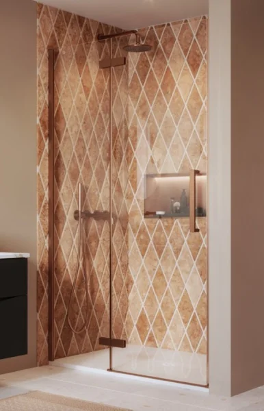 Crosswater Asura Hinged Door with Inline 1400 Brushed Bronze