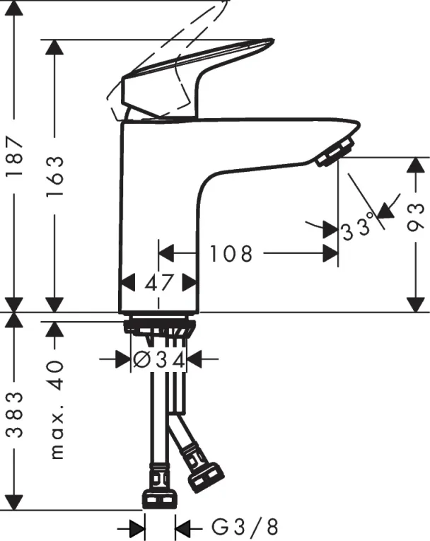 Hansgrohe Logis Bas.mix.100 Coolst.w/o Was Chrome detail view - Image 3