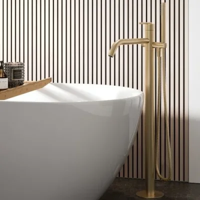 Crosswater 3ONE6 Lever Bath Floor Standing Filler Stainless Brushed Brass Effect