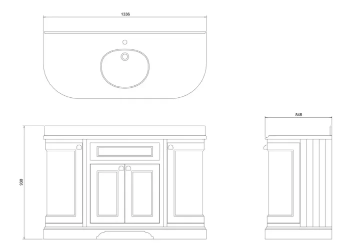 Burlington Carrara White Minerva 1340 Top technical drawing - Image 2