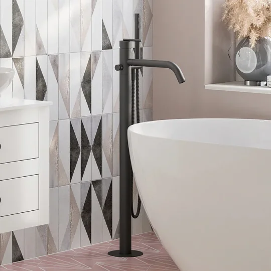 Crosswater 3ONE6 Lever Bath Floor Standing Filler Stainless Slate product image - Image 1