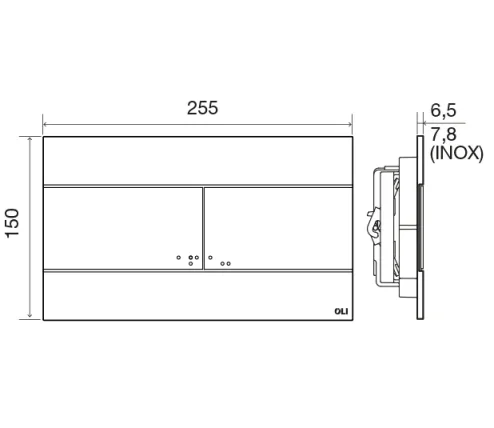 OLI SLIM Grey Soft Touch Flush Plate technical drawing - Image 2