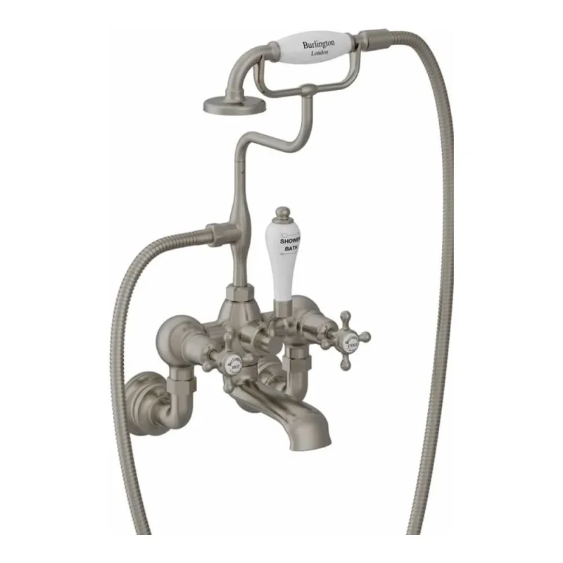 Burlington Regent Wall Mount Bath Shower Mixer Brushed Nickel product image - Image 1