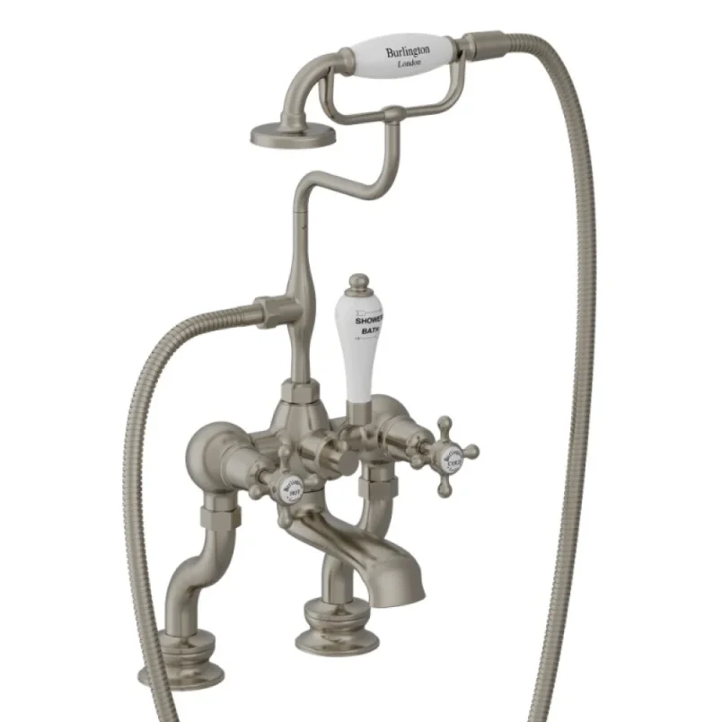 Burlington Claremont Deck Mounted Bath Shower Mixer Brushed Nickel product image - Image 1