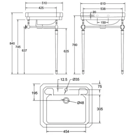 Burlington Towel Rack Basin Stand T23a Brushed Nickel