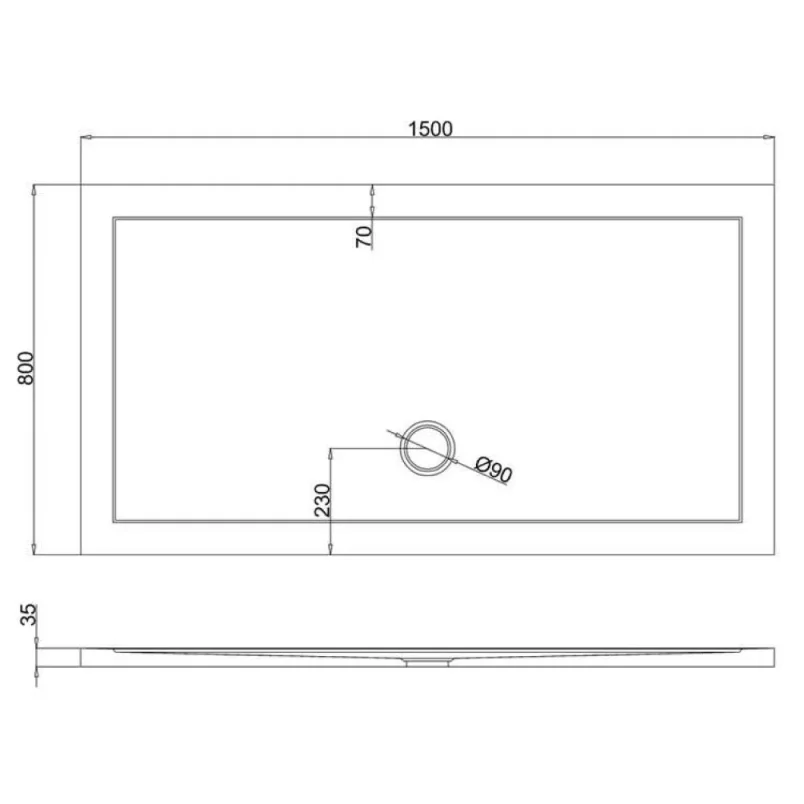Britton Rectangular Shower Tray 800 X 1500mm detail view - Image 2