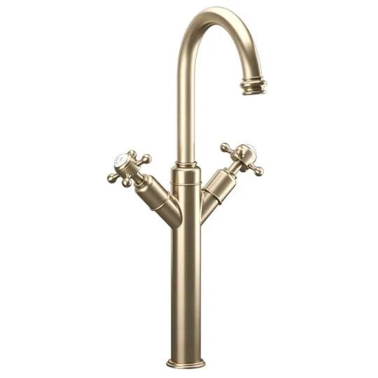 Crosswater Belgravia Crosshead Tall Basin Mixer Deck Mounted With Pop Up Waste Brushed Nickel product image - Image 1
