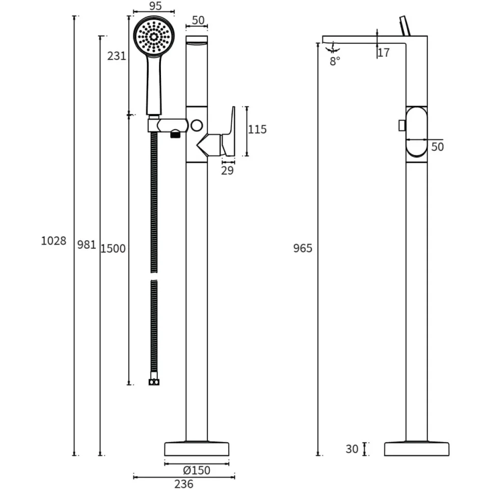 Crosswater Drift Bath Shower Mixer Floor Standing Chrome detail view - Image 2