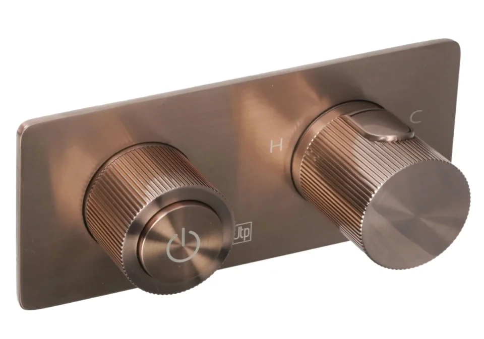 Just Taps Evo Thermostatic Concealed Push Button 2 Outlet Shower Valve Brushed Bronze product image - Image 1