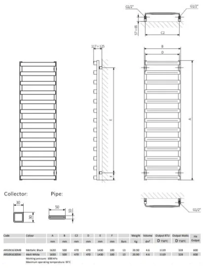 Crosswater Air Towel Warmer 500 x 1630 Brushed Brass product image - Image 1