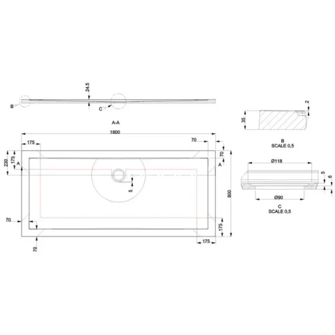 Britton Rectangular Shower Tray 800 X 1800mm Anti Slip detail view - Image 2