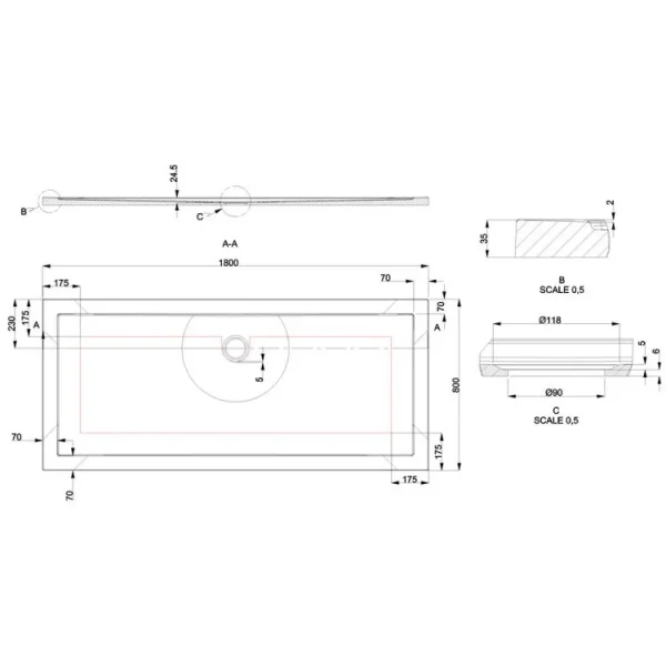 Britton Rectangular Shower Tray 800 X 1800mm Anti Slip detail view - Image 2