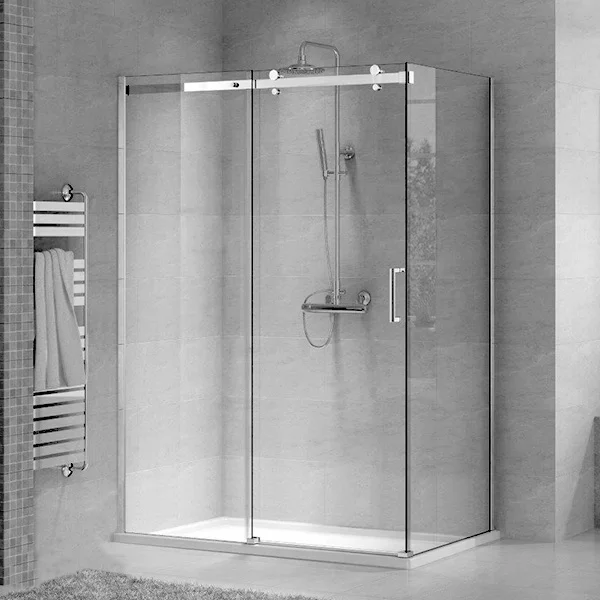 Showerlab View 31 Corner Enclosures Sliding Door + Fixed Panel + Return Panel Standard - Fixed Sizes Only 1142-1182mmx2000mm , Left Hand Door to Panel , H1 - The Curve , Chrome