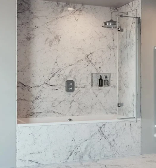 Crosswater Optix Hinged Bath Screen with Inline Panel 180 Right Handed Chrome detail view - Image 2