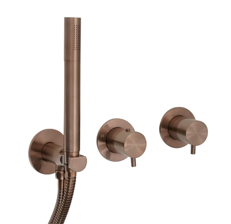 Just Taps Vos Modular 2 Handle 2 Outlet Thermostatic Shower Valve W Handset Brushed Bronze product image - Image 1