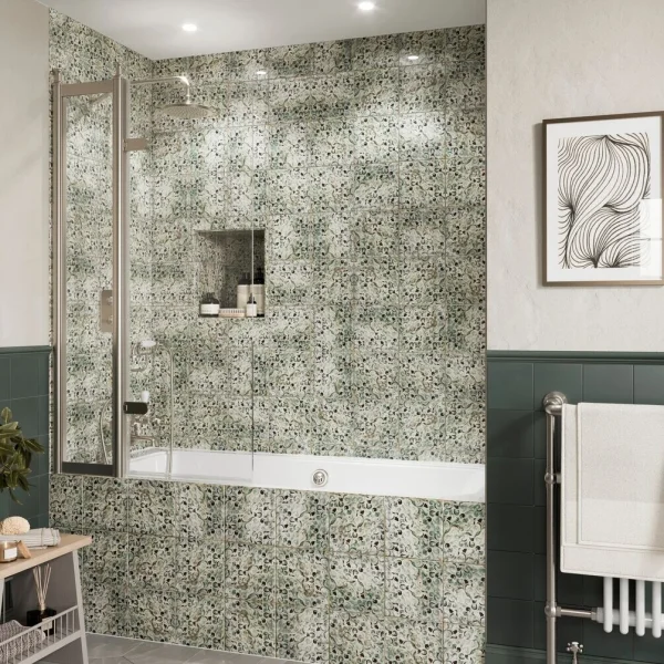 Burlington Classique Hinged Inline Bath Screen 850 Brushed Nickel