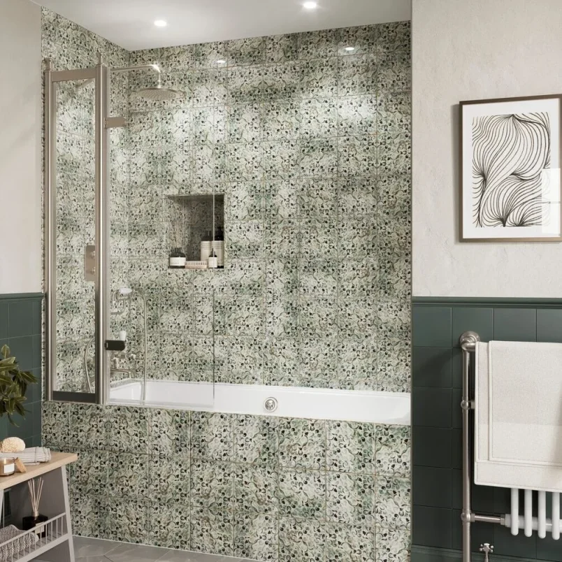 Burlington Classique Hinged Inline Bath Screen 850 Brushed Nickel product image - Image 1