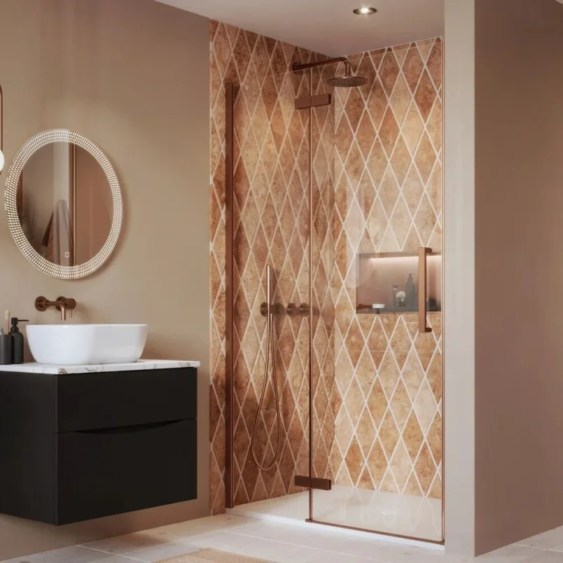 Crosswater Asura Hinged Door with Inline Fixed Panel 1400 Brushed Bronze product image - Image 1