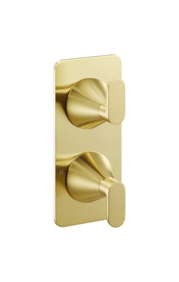Just Taps Kono Thermostatic Concealed 2 Outlet Shower Valve (both Handles Included) Brushed Brass product image - Image 1