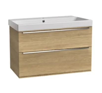 Roper Rhodes 800mm Scheme Wall Mounted Double Drawer Unit - Sand Oak