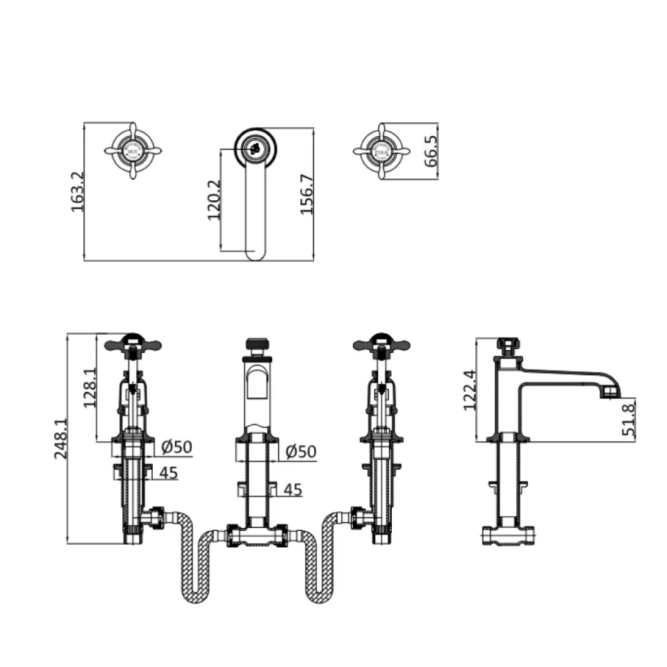 Burlington Guild Basin 3th Mixer Deck Mounted Brushed Nickel detail view - Image 2