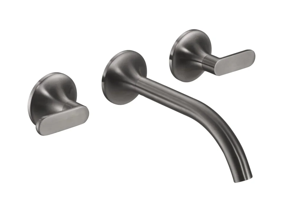 Just Taps Kono 3 Hole Wall Mounted Basin Mixer (both Handles Included) Brushed Black product image - Image 1
