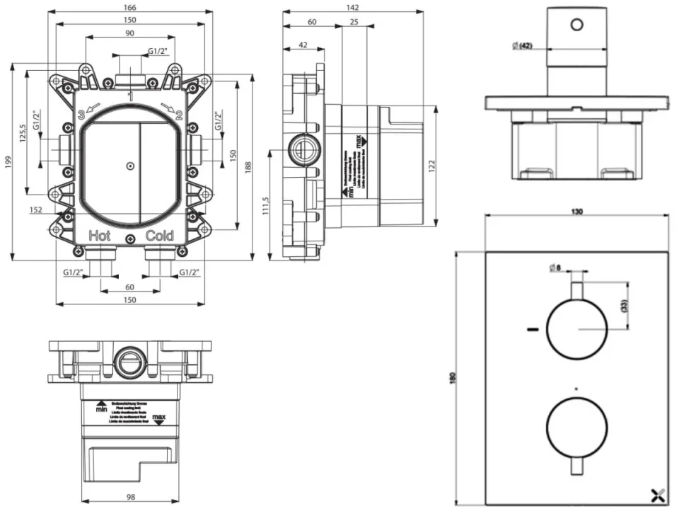 Crosswater Mpro Crossbox 1 Outlet Trim & Valves Slate detail view - Image 3