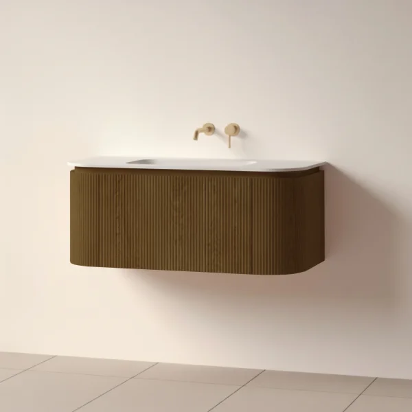 Faeber Lunar 3 Drawer Curved Fluted 1000mm Vanity Unit Walnut With Matt White Basin 0th