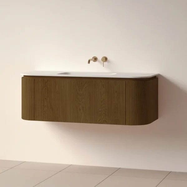 Faeber Lunar 3 Drawer Curved Fluted 1200mm Vanity Unit Walnut With Matt White Basin 0th