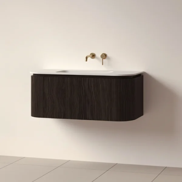 Faeber Lunar 3 Drawer Curved Fluted 1000mm Vanity Unit Black Walnut With Matt White Basin 0th