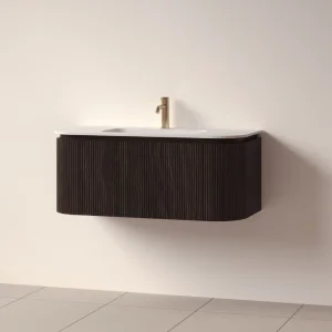 Faeber Lunar 3 Drawer Curved Fluted 1000mm Vanity Unit Black Walnut With Matt White Basin 1th (drilled On-site)