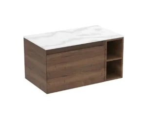 Saneux Uni 80cm Kit - 60cm 1 Drawer Wall Mounted Unit, 20cm Spacer & 80cm Countertop - English Oak