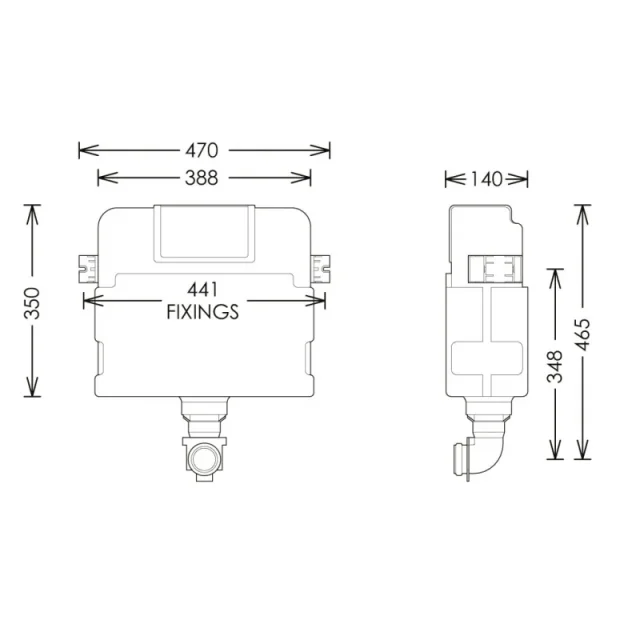 Crosswater Std Height Concealed Cistern Top/front Flush technical drawing - Image 2