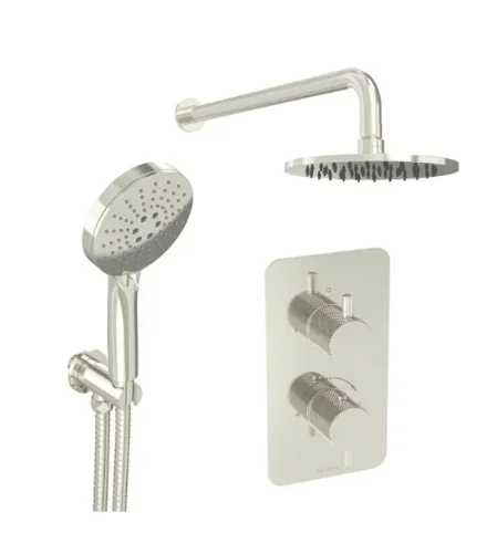 Saneux Cos 2 Way Shower Kit - W/ 3 Function Handset & Shower Head - Knurled - Brushed Nickel product image - Image 1