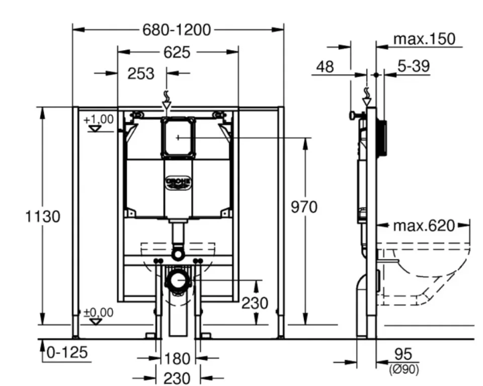 Grohe 38995 Rapid Wh Wc Frame 80mm Variable Width detail view - Image 2