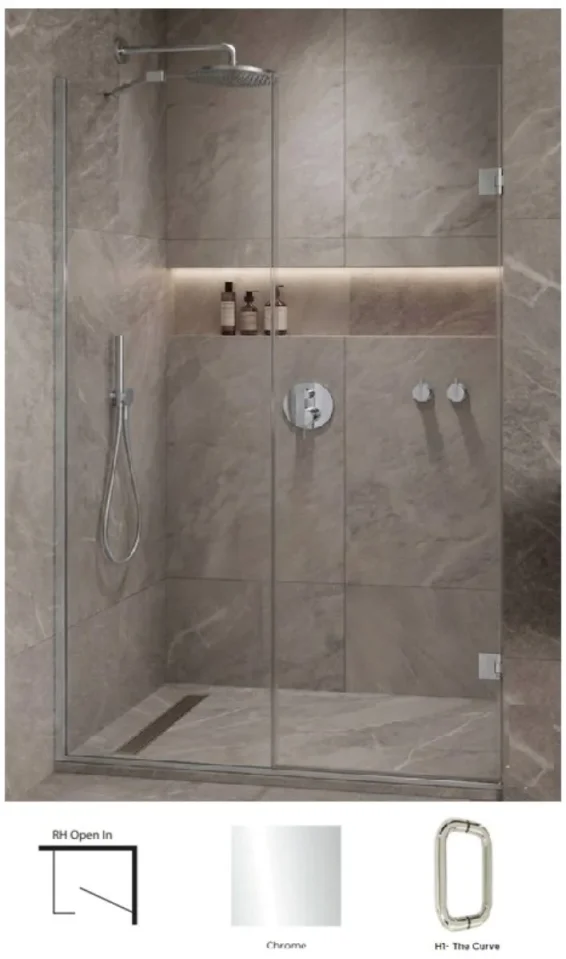 Showerlab View 03 Enclosures Door + Inline Panel Standard - Fixed Sizes Only 1170-1184mmx2000mm , Right Hand , Open IN , H1, Chrome detail view - Image 2