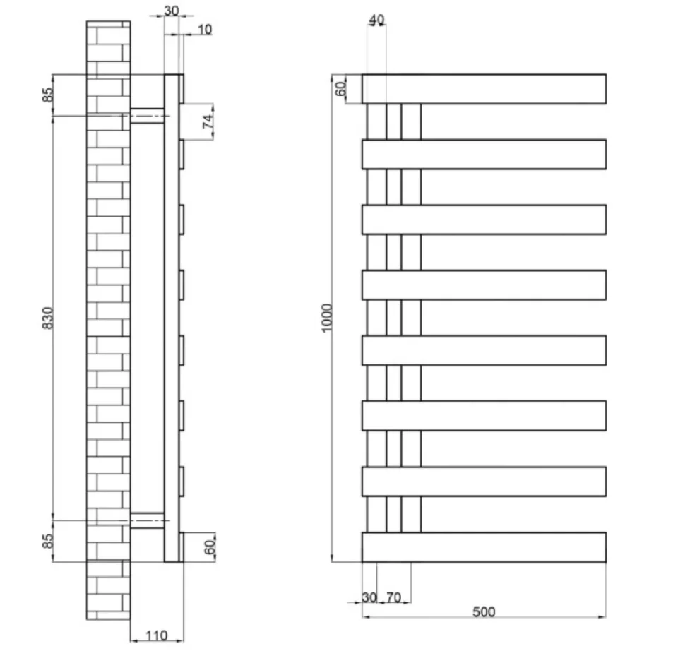 Ava X-el Polished Stainless Steel 1000x500mm Towel Rail detail view - Image 3