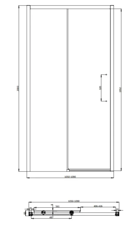 Crosswater Asura 8mm Sliding Door 1100 Chrome technical drawing - Image 2