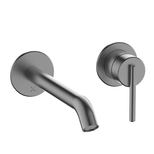 Crosswater 3ONE6 Lever Basin 2 Hole Set Wall Mounted Stainless Slate product image - Image 1