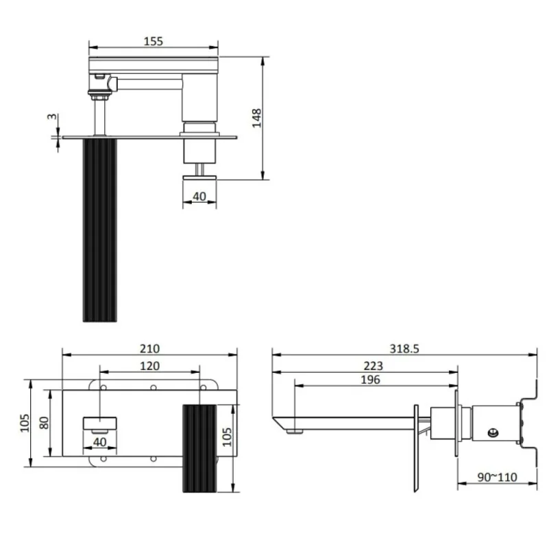 Crosswater Limit 2 Hole Basin Set Chrome detail view - Image 2